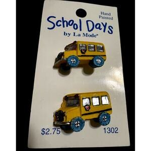 Vintage School Days by La Mode Hand Painted Buttons-Bus / House-Card 1301-1302